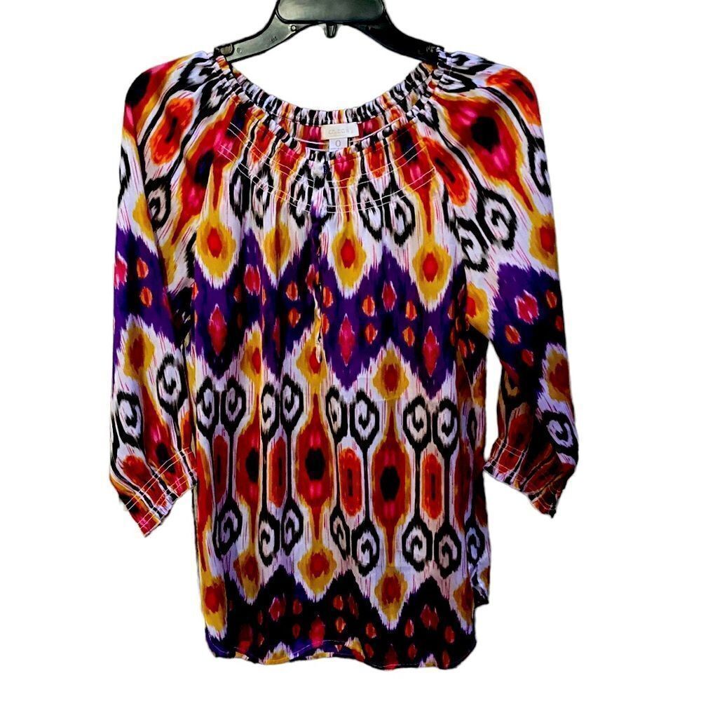 Chico’s Abstract Watercolor Lightweight Blouse Sz 0